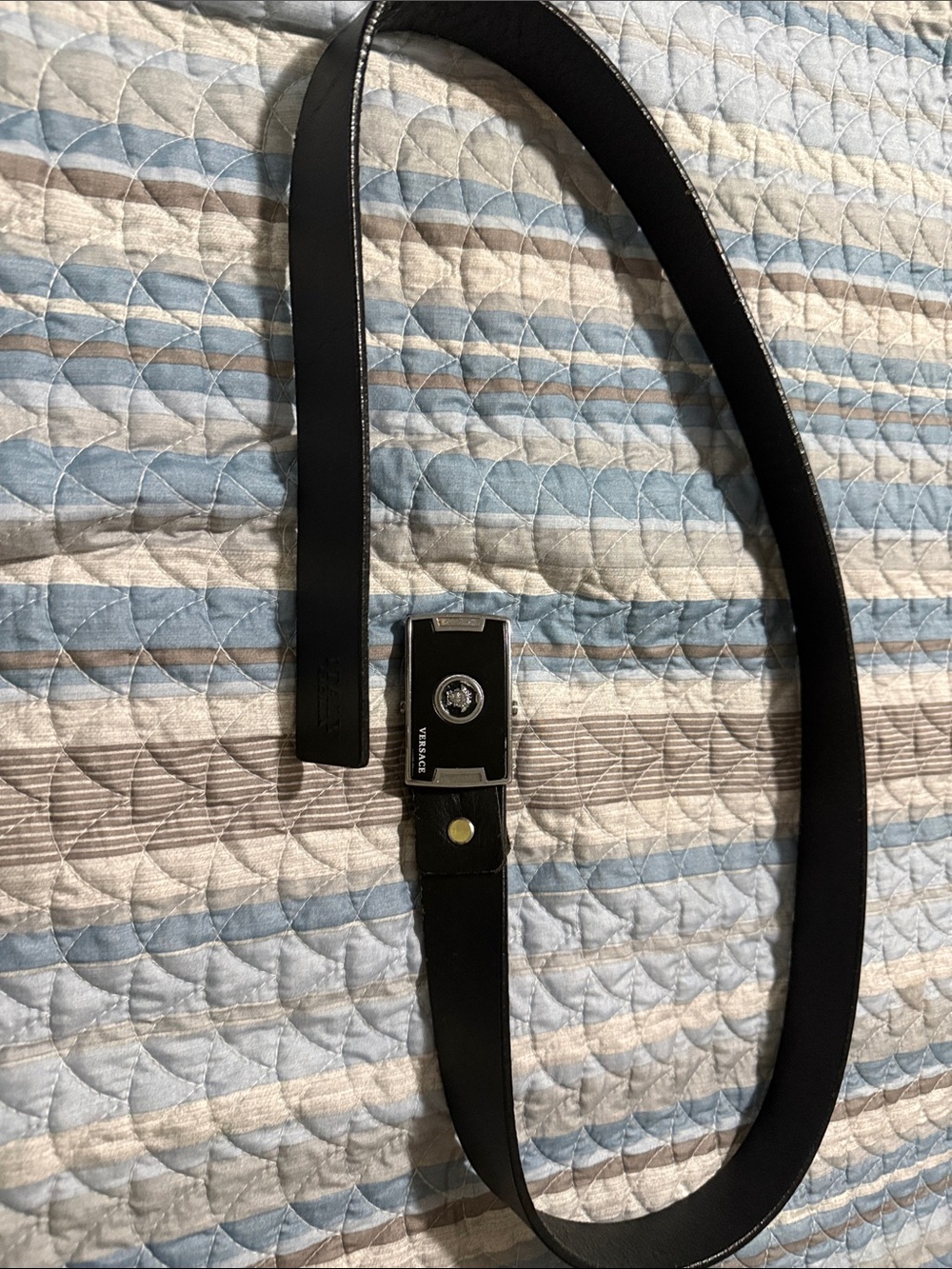 Versace Black Leather Men's Logo Buckle Belt